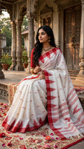 Kuhelika Monipuri – White & Red | Pure Ivory with Crimson Grace
