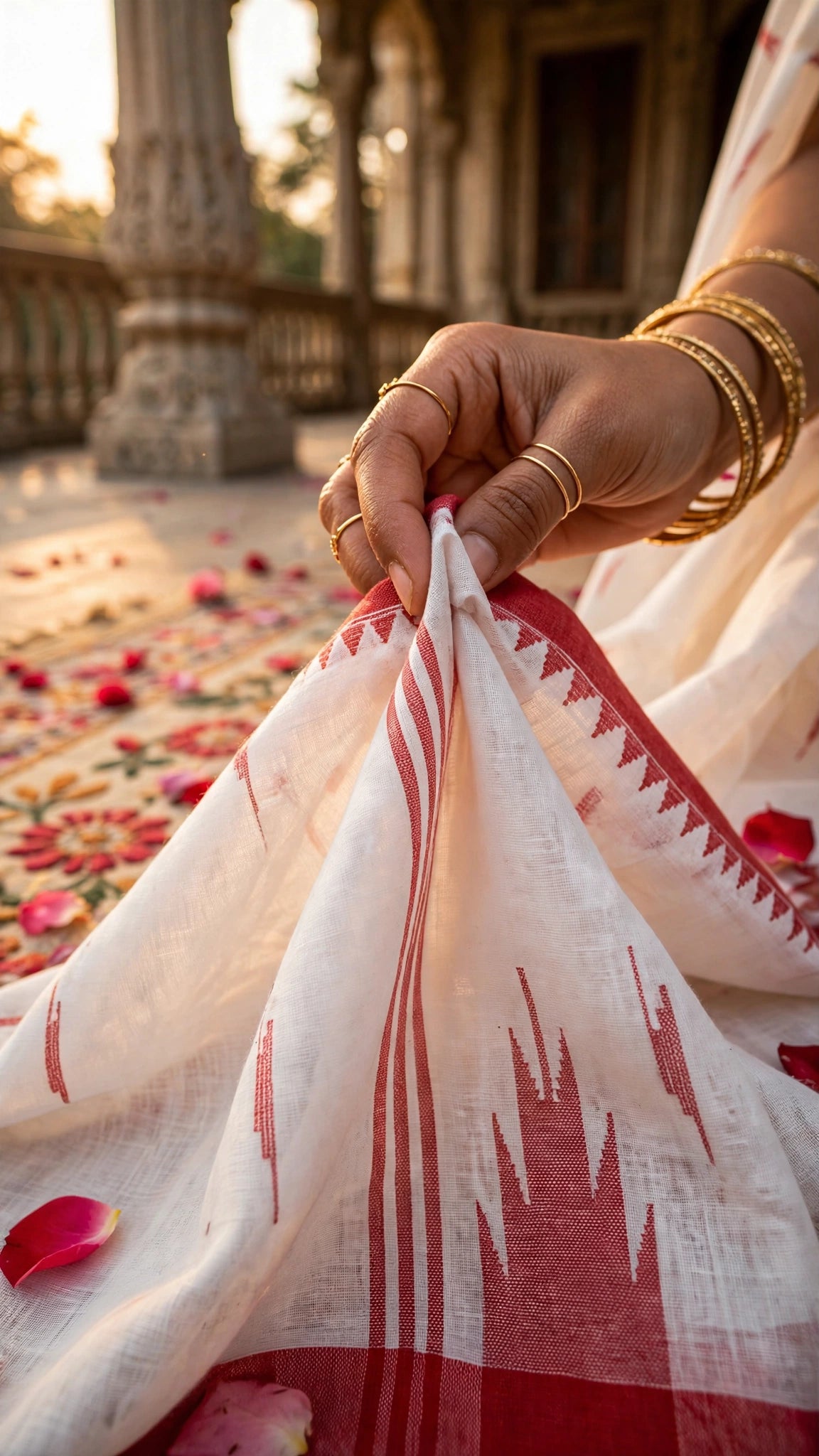 Kuhelika Monipuri – White & Red | Pure Ivory with Crimson Grace