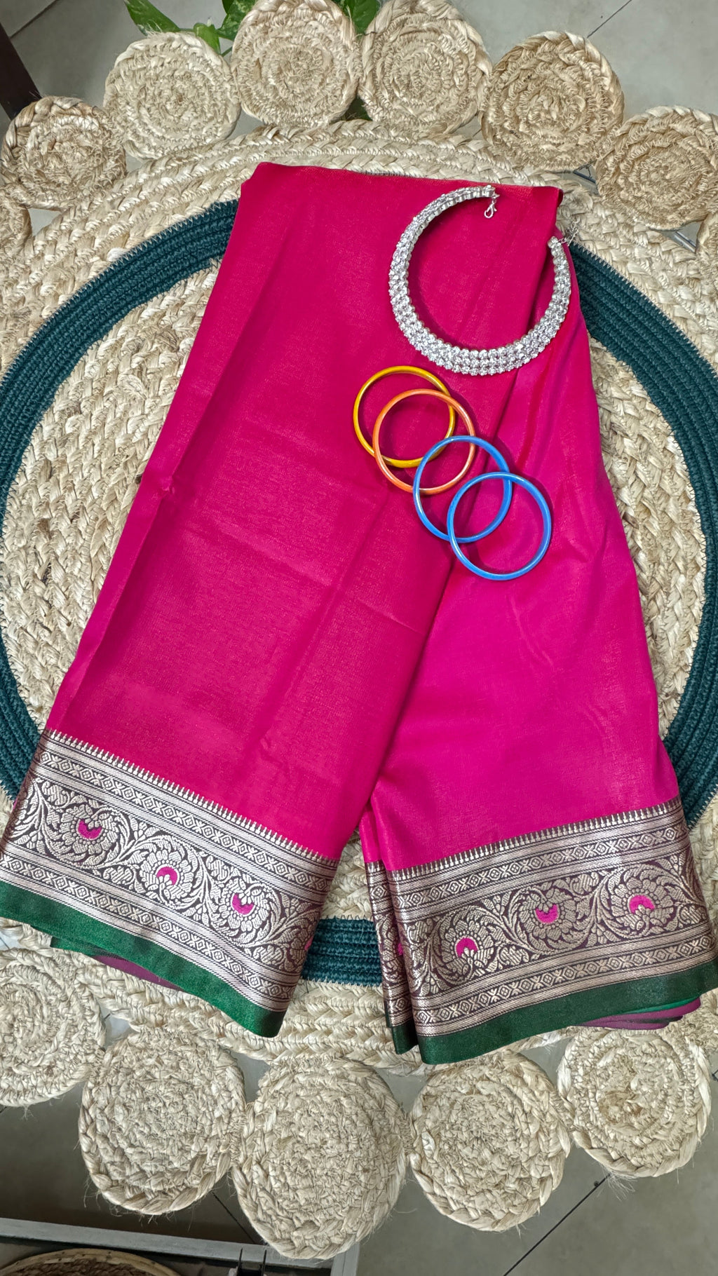 Indian Katan Silk Saree – styled with jewellery