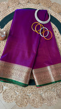 Indian Katan Silk Saree – Dark Purple with Green Blouse Piece