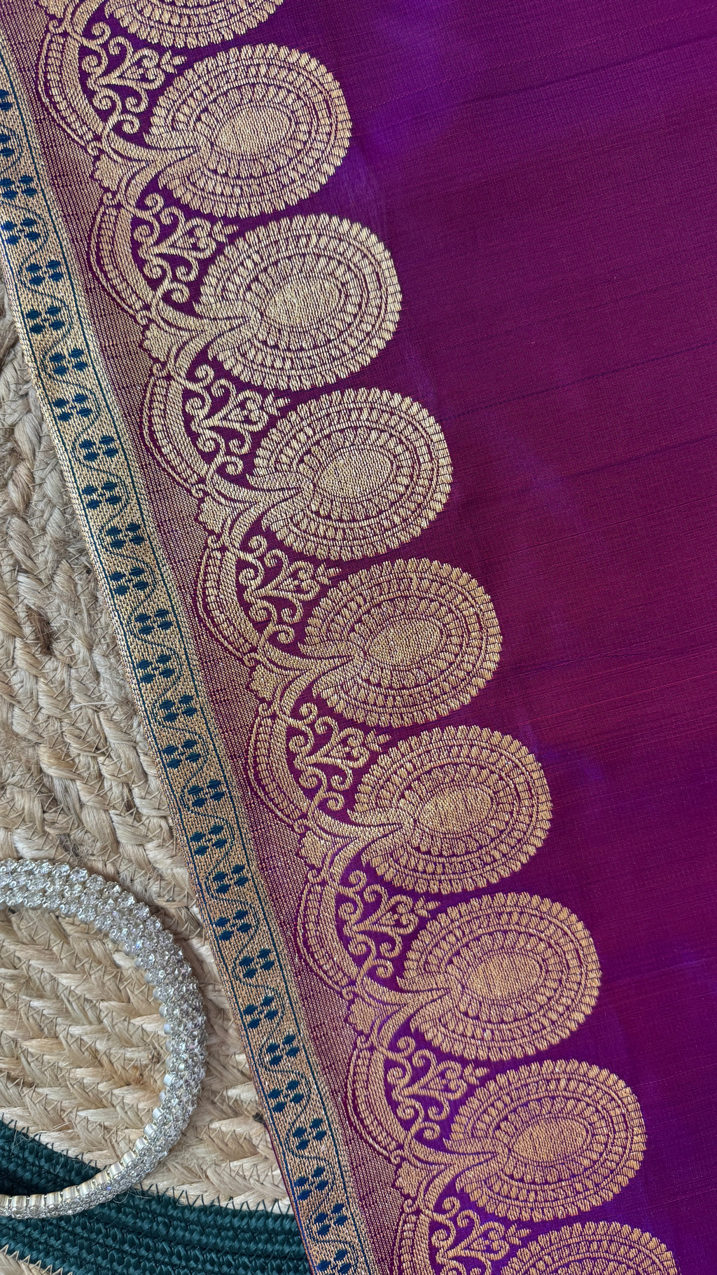 Indian Katan Silk Saree – Dark Purple with Green Blouse Piece