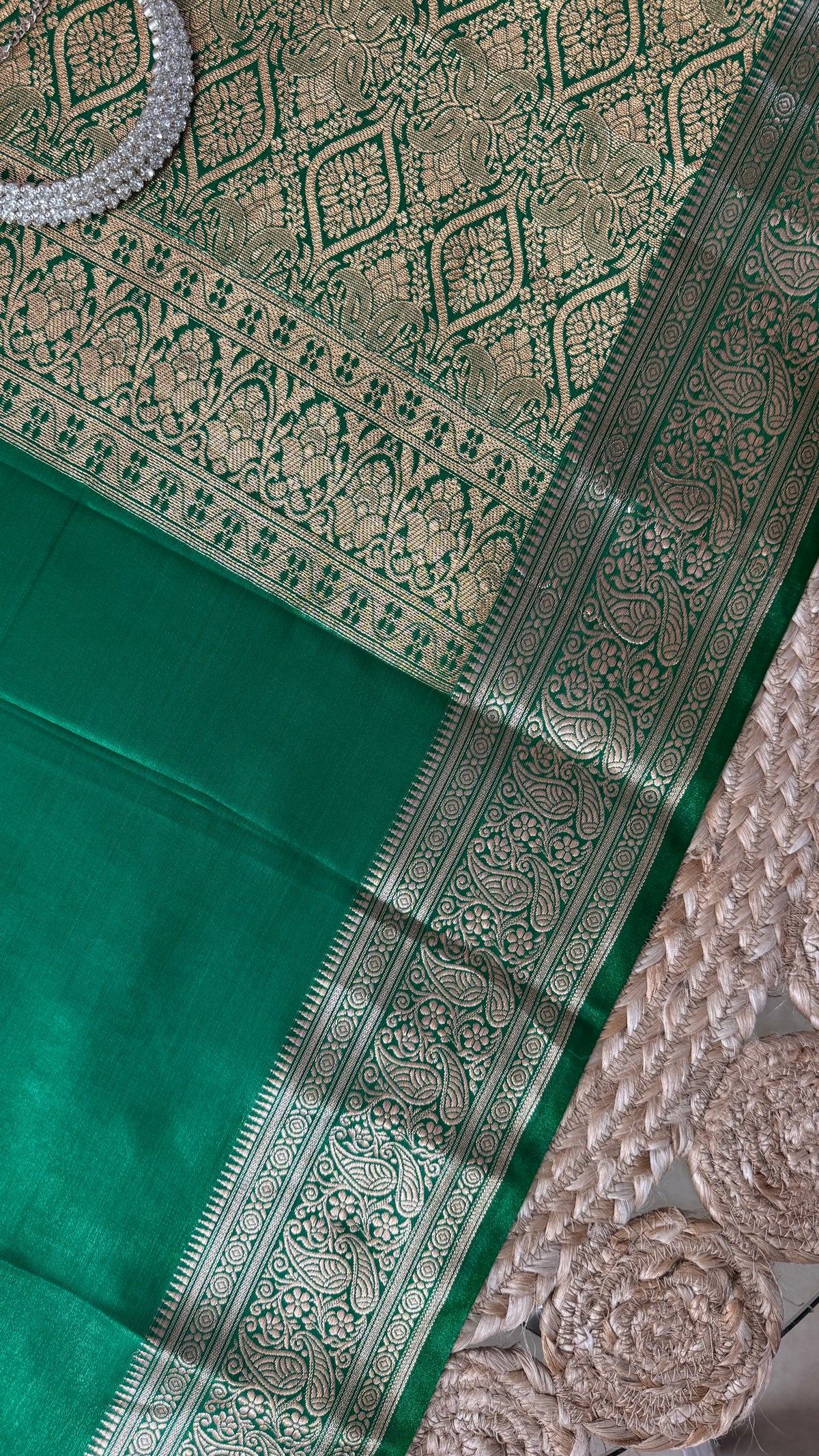 Indian Katan Silk Saree – Dark Purple with Green Blouse Piece